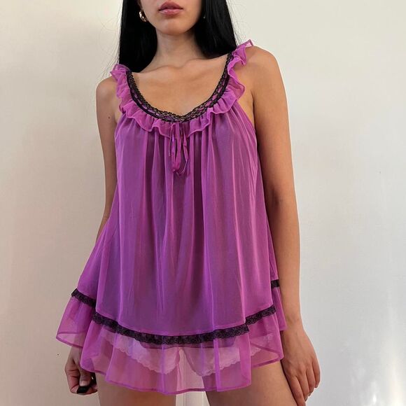y2k purple sheer mesh babydoll nightgown - Picture 1 of 7